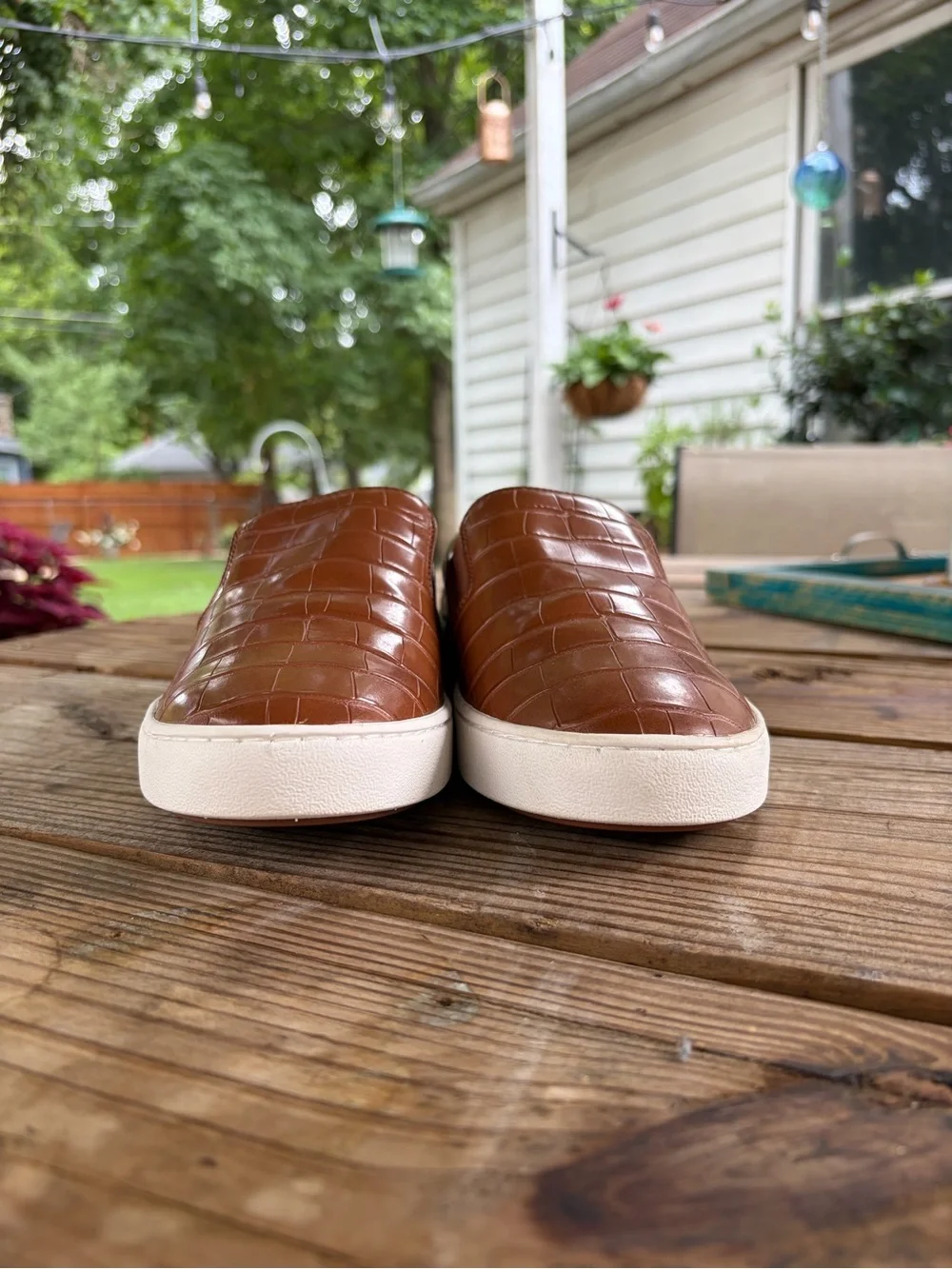 Michael Kors Women’s Brown Croc-Embossed Slip-On Sneakers with White Sole